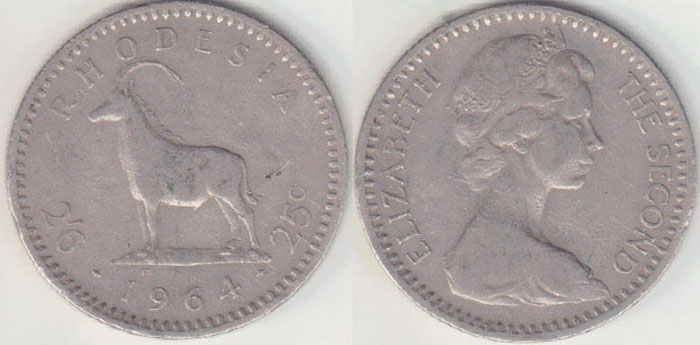 1964 Rhodesia 2 Shillings 6 Pence (25 Cents) A000140